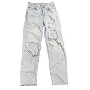 American Eagle Women 6 Highest Rise Baggy Destroyed Thrashed Grunge Stretch Y2K